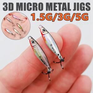 마이크로 크기 스틸판 미끼 1.5/3/5g 3D 미니 소형 VIB 금속 캐스트 지그 스푼 Pesca워터고기 스팽글 낚시