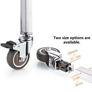 4팩 2인치 사각 튜브 캐스터  헤비 듀티 회전 바퀴  25mm/30mm 확장형 저소음 고무  가구 카트용