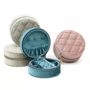 라운드 다이아몬드 벨벳 여행 보석 상자 귀걸이 목걸이 스토리지 링 케이스 지퍼 휴대용 액세서리