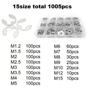 585/005pcs E 클립 스냅 서 와셔 구색 키트 상자 M2M5 검정색 65 Mn 304 스테인레스 스틸 외부 고정 링