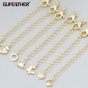 GUFEATHER 6 개/몫  ME38  보석 액세서리  18k 골드 로듐 도금  구리  수제  매력  만들기  확장 체인