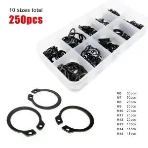 250/500pcs 구색 키트 세트 520mm GB894 검정색 65mn 강철 고정 클립 스냅 링 C 유형 샤프트 용 외부 서