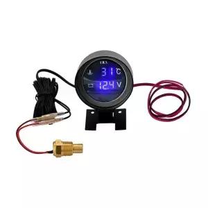 원형 LED 디지털 자동차 트럭 수온 게 온도 센서 모터 및 전압계 전압 계량기 2 in 1 12.0V 24V