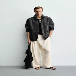 zara 자라 릴렉스핏 페이크 레더 오버셔츠 - 블랙3548/430/800122346