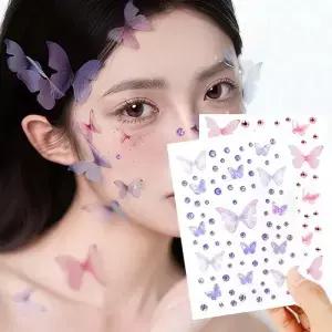 나비 크리스탈 다이아몬드 스티커 셀프 접착 DIY 페이셜 임시 무대 데일리 메이크업 장식 용품