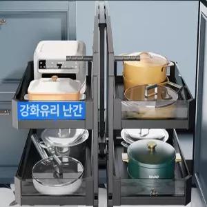 싱크대코너장 하부장 회전 가드 레일 수납 다층 정리 다용도 캐비닛 코너개문식 장