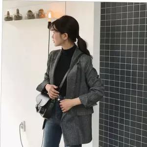 정장자켓 간절기 가을 캐주얼 체크 자켓 소매 아우터 여성 롤업