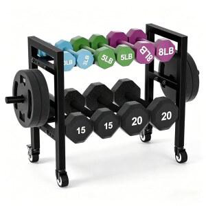 덤벨 랙 스탠드 2단 20인치 길이 무게 컴팩트 용량의 케틀벨, 소형 조절 대형 홀더 350LB 가정용