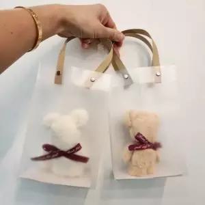 베이지 크림 곰돌이 자수 손수건 핸드타월 답례품 불투명 선물 포장백 구성 돌잔치 백일