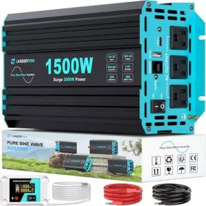 LANDERPOW 500와트 순수 사인파 인버터 자동차 RV 트럭 가정 캠핑용 2V DC 20V AC 3개의 콘센트 30W USBC