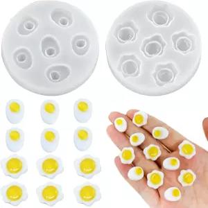 2개 귀여운 작은 계란 프라이 레진 실리콘 몰드 마이크로 인형집 음식 에폭시 주조 DIY 아트 요정 정원