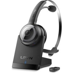LEVN 블루투스 5.0 헤드셋, 마이크가 있는 온라인 헤드폰, USB 클래스, 근무 35시간 무선 노이즈 / 동글이 원격 헤드셋(AI PC용 줌 블랙 캔슬링), 콜센터