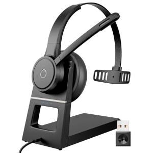 마이크가 있는 무선 헤드셋, 블루투스 노이즈 사무실 PC 업무용 팀즈, 블랙 콜센터 줌 컴퓨터 USB 베이스, 캔슬링 / & 동글 음소거, 충전 노트북
