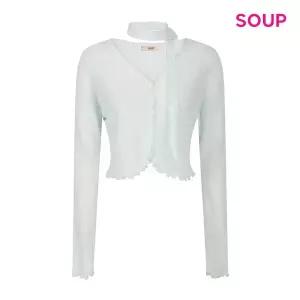 [SOUP](타임스퀘어점패션관)머플러 V넥 프릴 잔골지 가디건 (S66GD01)