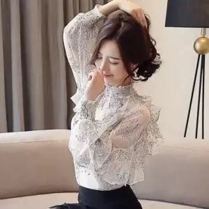 레이스 블라우스 여성 신상 봄여름 쉬폰 탑 긴팔 서양풍 블라우스