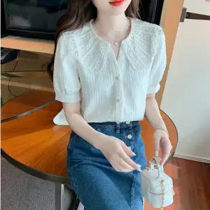 로맨틱 레이스카라 반팔 블라우스 m0077