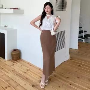 여성용 편안한 린넨 롱스커트 데일리 오피스룩 및 하객룩