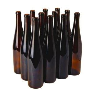 패스트랙 - 750ml 앰버 와인 병(12팩) 빈, 신축성 있는 호크 주류 유리병 | 음료용 W13 750ml 빈 병 - 코르크 포함 없음