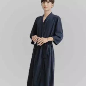 여성 샤워 와플 XL 네이비 호텔가운 목욕가운
