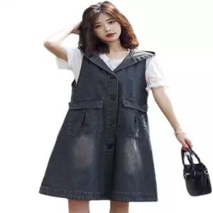 여성 롱 청조끼 오버핏 자켓 청자켓 아우터 민소매 루즈핏