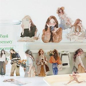 꾸미기 스티커 30개 세트 해피 라이프 캐릭터 저널링 PET 소재 DIY 스크랩북 플래너 다이어리 데코 라벨