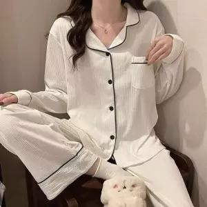 [하프클럽/]카라 여성 봄가을 면 긴팔 편안한 파자마