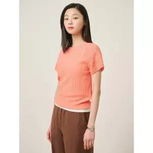빈폴 레이디스 코튼 혼방 주름 반소매 풀오버 코럴 BF5451C067 C 5150900