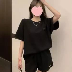 친절한탄씨 캐주얼와플 반팔 반바지 투피스 세트 JSCd0164 슬림핏 나시 레터링 티숙 반팔 반팔티숙
