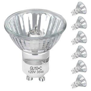Lacnooe GU10 할로겐 35W 전구, 수명이 긴 6팩 GU10+C 120V 35W 할로겐 전구, 트랙 라이트용 디밍 가능한 MR16 GU10 전구, 오목한 조명, 레인지 후드, 2700K 웜 화이트