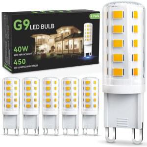 TJOY G9 LED 전구 4W, 3000K 소프트 웜 화이트 6팩, 동급 40와트 T4 G9 할로겐 교체, 샹들리에용 G 9 바이핀 베이스 전구, 홈 조명용 120V 450 LM 360 빔 앵글, 디밍 불가