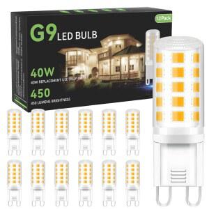 TJOY 12팩 G9 LED 전구 4W 등가 40와트, 교체용 G9 할로겐 전구, 3000K 소프트 웜 화이트, T4 바이핀 베이스, 샹들리에용 소형 G9 소켓, 120V, 450루멘, 비디밍 가능