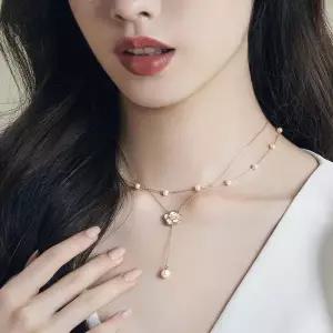 TBZ 더블 레이어드목걸이 진주 플라워 여자 두줄 캐주얼목걸이