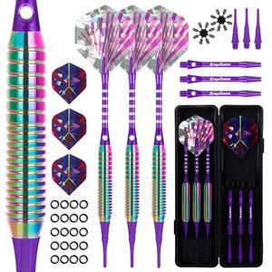 메이지래빗 다트 플라스틱 팁 세트 3pcs, 휴대용 케이스 +6 다트 비행 +6pcs 샤프트 +6pcs 다트 소프트 팁 + 다트 도구, 전문 소프트 다트, 전자 다트 보드용 플라스틱 다트