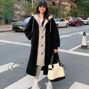 친절한탄씨 겨울스타일 베니그 글이 롱 점퍼 레이어드 양털 뽀 후드 모자 캐주얼 재킷 양털 후드양털