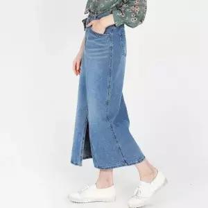 여자 A라인 데님 롱 스커트 앞트임 청치마 빅사이즈 데님치마 빅사이즈치마 (W75EDC7)
