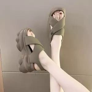 여자 스트랩 샌들 웨지 여름 슬라이드 웨지힐 키높이