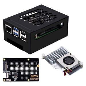 Raspberry Pi 5용 N07 PCIe M.2 M-Key NVMe SSD 주변 하단 보드가 있는 GeeekPi 메탈 케이스, Key-M 2230 / 2242 2260 2280 지원(액티브 쿨러 포함)