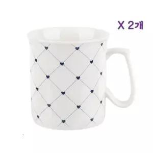 하트 머그컵(약 지름8.2xH8.8cm) 2개 세트 손잡이 체크하트 (W765FB9)