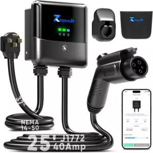Zapvolt 레벨 2 EV 충전기 40Amp 240V 9.6kW - 25FT 가정용 스마트 월 충전소 J1772 NEMA 14-50 포트 커버