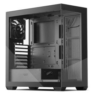 다크플래시 ATX 미드타워 PC 케이스, 비LED PWM 팬 컴퓨터 케이스 1개 사전 설치, 풀뷰 듀얼 강화 유리 게이밍 타입 C 포트, 최대 360mm 수냉 라디에이터, 블랙(DS900) 지원