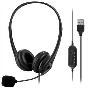 마이크가 장착된 321Way 컴퓨터 USB 헤드셋, PC용 유선 헤드폰, 노트북(블랙 슬렌더)