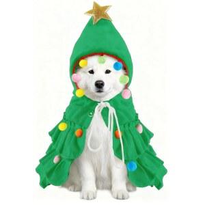 벨리브링 강아지 크리스마스 의상 녹색 반려동물 망토와 모자, 별과 폼폼 케이프 트리 엘프 파티 용품 큰 고양이 산타 선물용 액세서리
