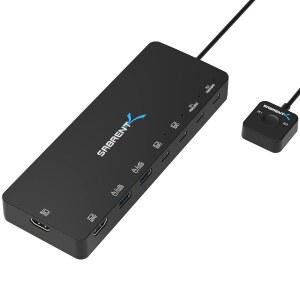SABRENT KVM 스위치, USB-C, 60와트 전원 공급 장치(USB-CKDH)를 갖춘 PC 1대 2 디스플레이