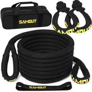 SAMOUT 키네틱 리커버리 로프(48000Lbs 1인치 x 20피트) + 2PCS 합성 소프트 섀클, 4x4 오프로드 차량용 익스트림 듀티 30% 탄성 에너지 스내치 스트랩