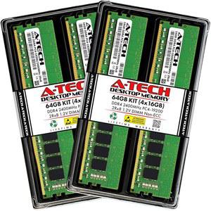 A-Tech 64GB(4x16GB) DDR4 2400MHz UDIMM PC4-19200(PC4-2400T) CL17 DIMM 2Rx8 비ECC 데스크탑 RAM 메모리 모듈