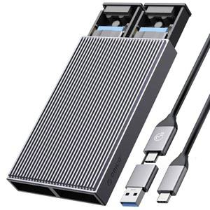 ORICO 듀얼 M.2 NVMe SSD 인클로저, M Key PCIe 2230 / 2242 2260 2280 SSD용 USB C to M2 어댑터, 도구 없는 설치 알루미늄 리더 지원 트림 및 최대 2x4TB-BM2-2N의 UASP