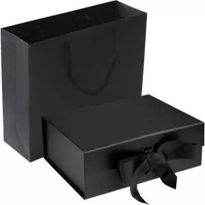 뚜껑 리본 선물 가방이 있는 루이파이레이 블랙 럭셔리 마그네틱 상자 중간 크기-9.4x7x3 인치 크리스마스