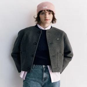 리 우먼 울혼방 라운드넥 숏 코트 차콜 겨울 여성코트 LE2304CT60CH 3469048