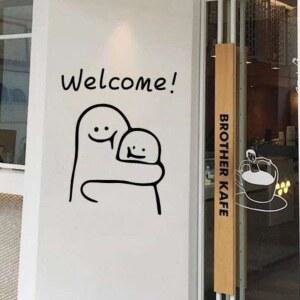 입구 웰컴 스티커 인테리어 창문 시트지 환영 장식 벽장식 화이트