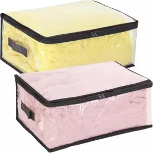 지퍼 35L 2pcs 소형 플라스틱 수납 컴포트 가방 스웨터 침구 및 용량의 의류 정리함 투명 옷장 담요